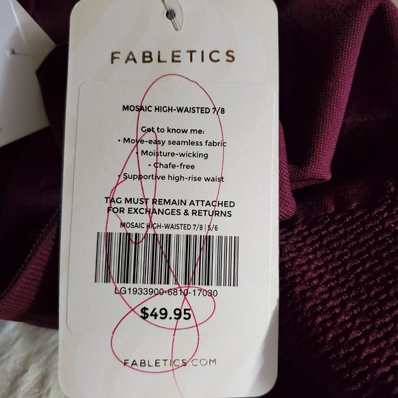 Fabletics Mosaic High Waisted 7/8 Leggings Burgundy Small NWT - Picture 11 of 14